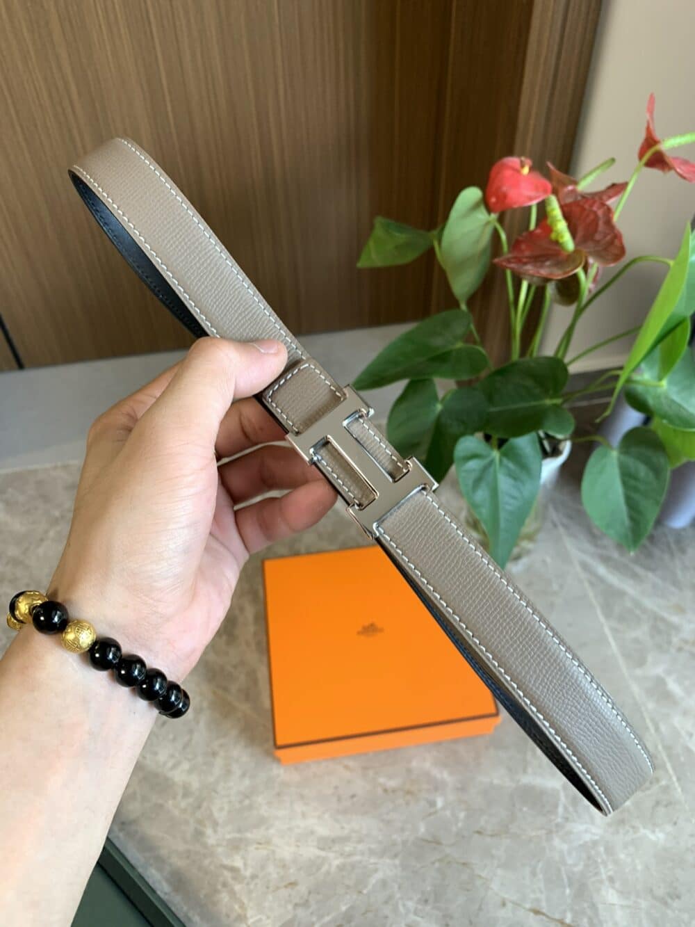 Alternative view of HERMES MINI H BELT BUCKLE AND REVERSIBLE LEATHER STRAP SILVER GREY 24MM H079645CK05