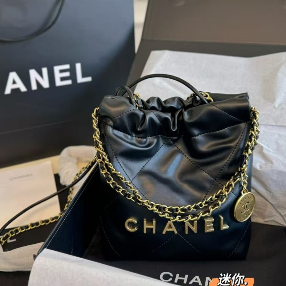 Alternative view of Chanel 22 Mini Handbag Shiny And Gold Tone Metal Black 20cm AS3980 B19059 94305