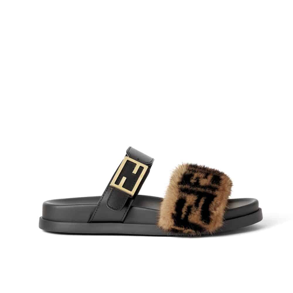 FENDI FEEL MINK FF SLIDES BLACK 8X8710A8P2F182F