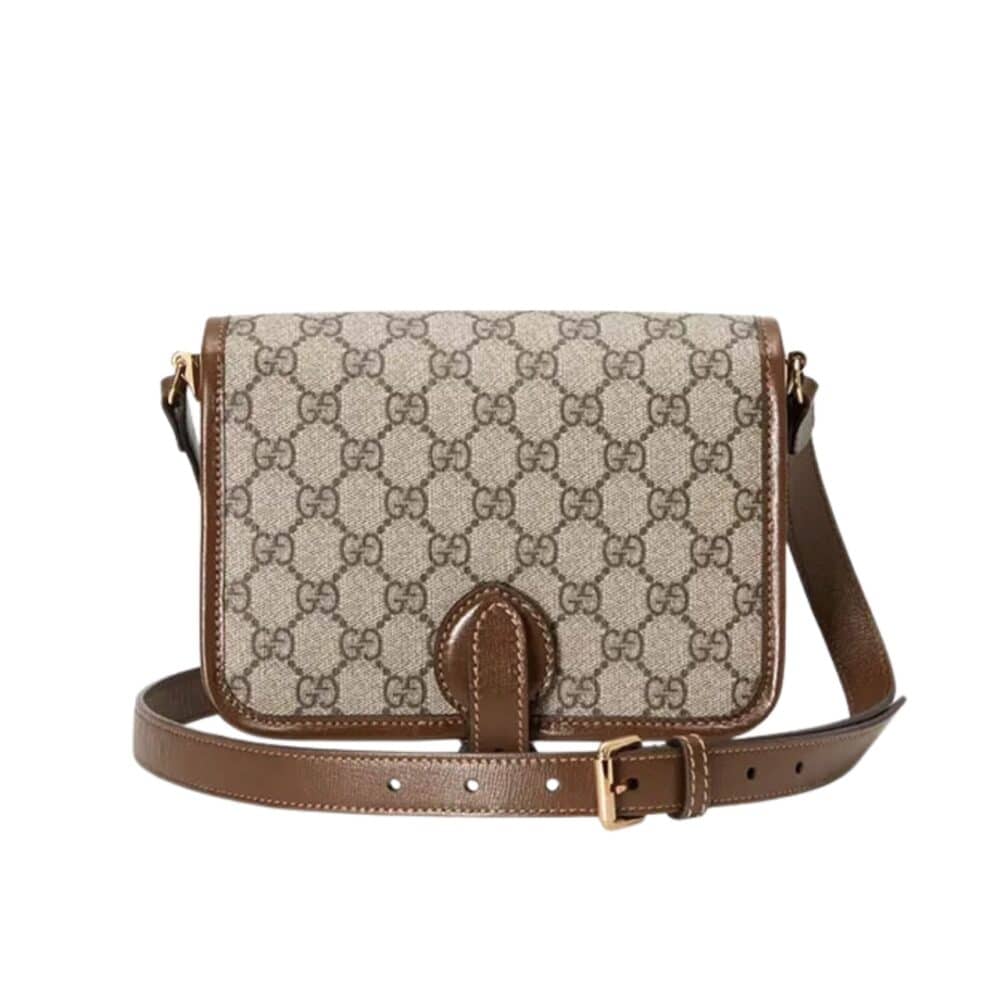 GUCCI GG SUPREME SHOULDER BAG INTERLOCKING G BROWN 20CM 671620 92TCG 8563