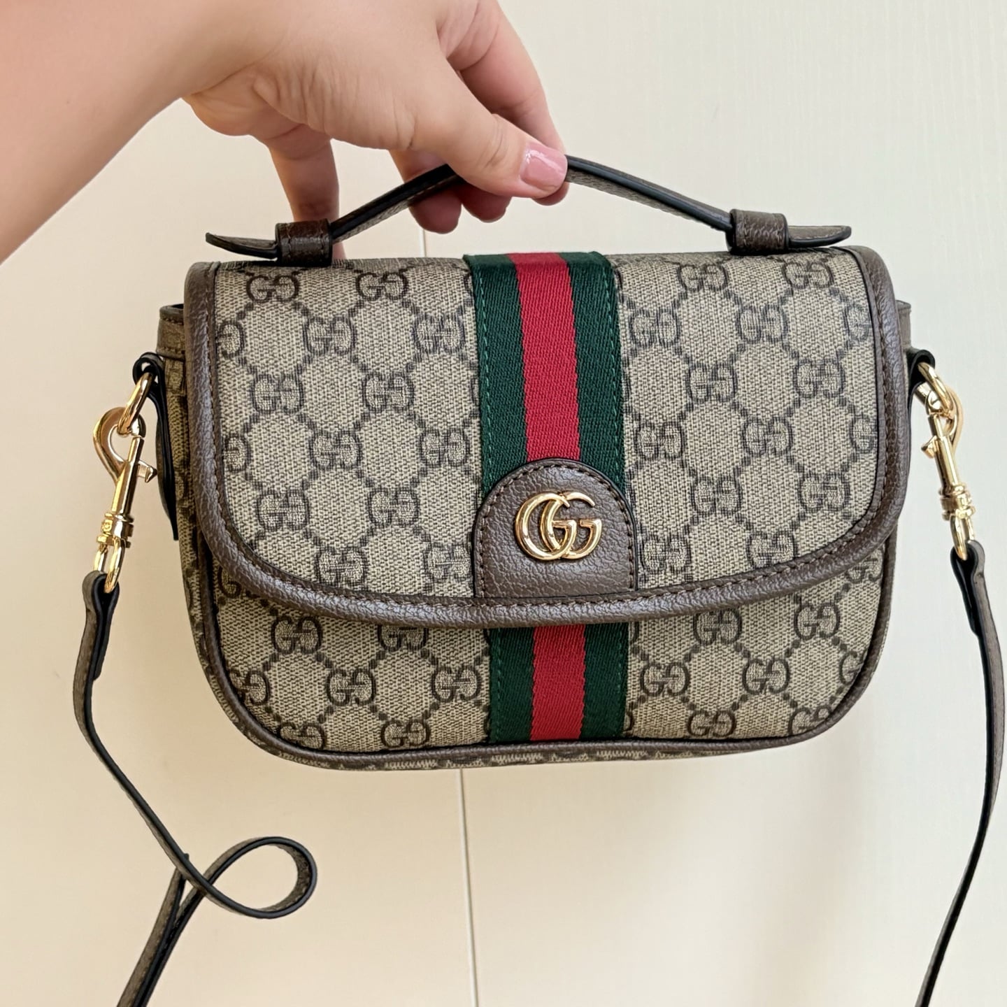 GUCCI OPHIDIA SMALL TOP HANDLE BAG BEIGE AND DARK BROWN 20CM 836843 FAE0J 9867 - Image 10