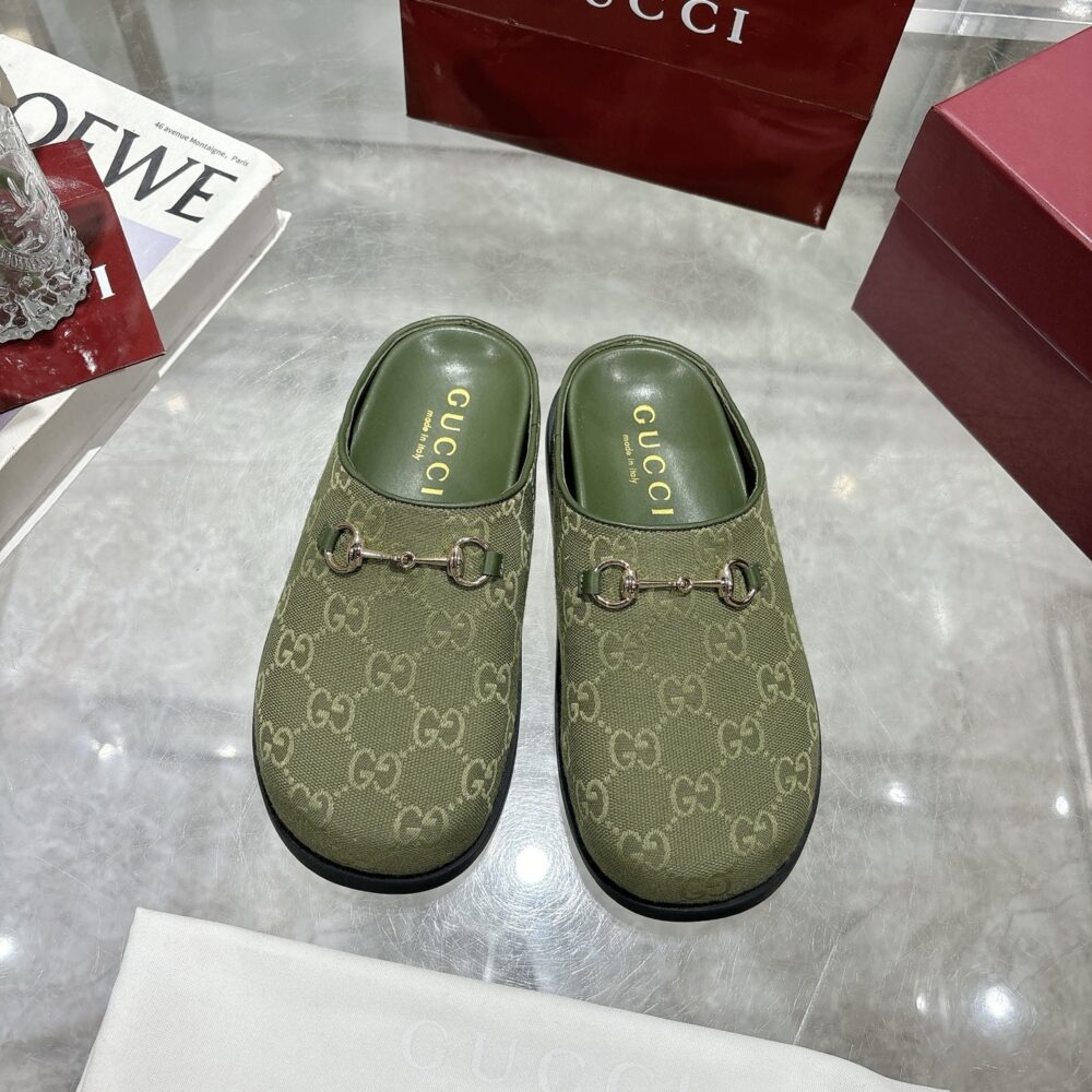 Alternative view of GUCCI WOMEN MULE WITH HORSEBIT DARK GREEN GG CANVAS 837130 FAB10 3046