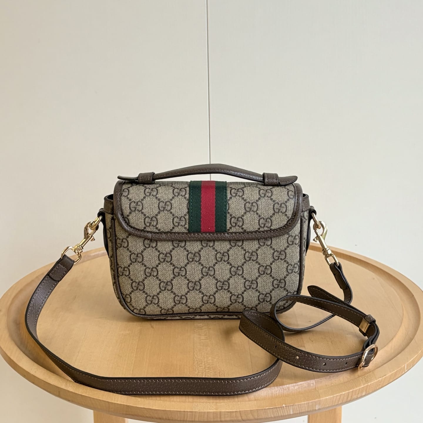 GUCCI OPHIDIA SMALL TOP HANDLE BAG BEIGE AND DARK BROWN 20CM 836843 FAE0J 9867 - Image 9