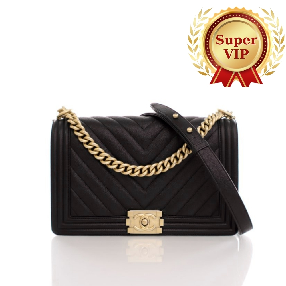 [SUPER VIP 1:1] CHANEL LE BOY CHEVRON CAVIAR BLACK 25CM