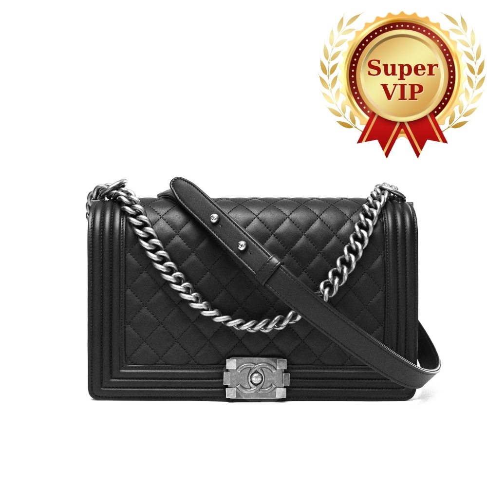 [SUPER VIP 1:1] CHANEL BOY MEDIUM HANDBAG SLIVER HARDWARE BLACK 25CM A67086 Y09953 94305