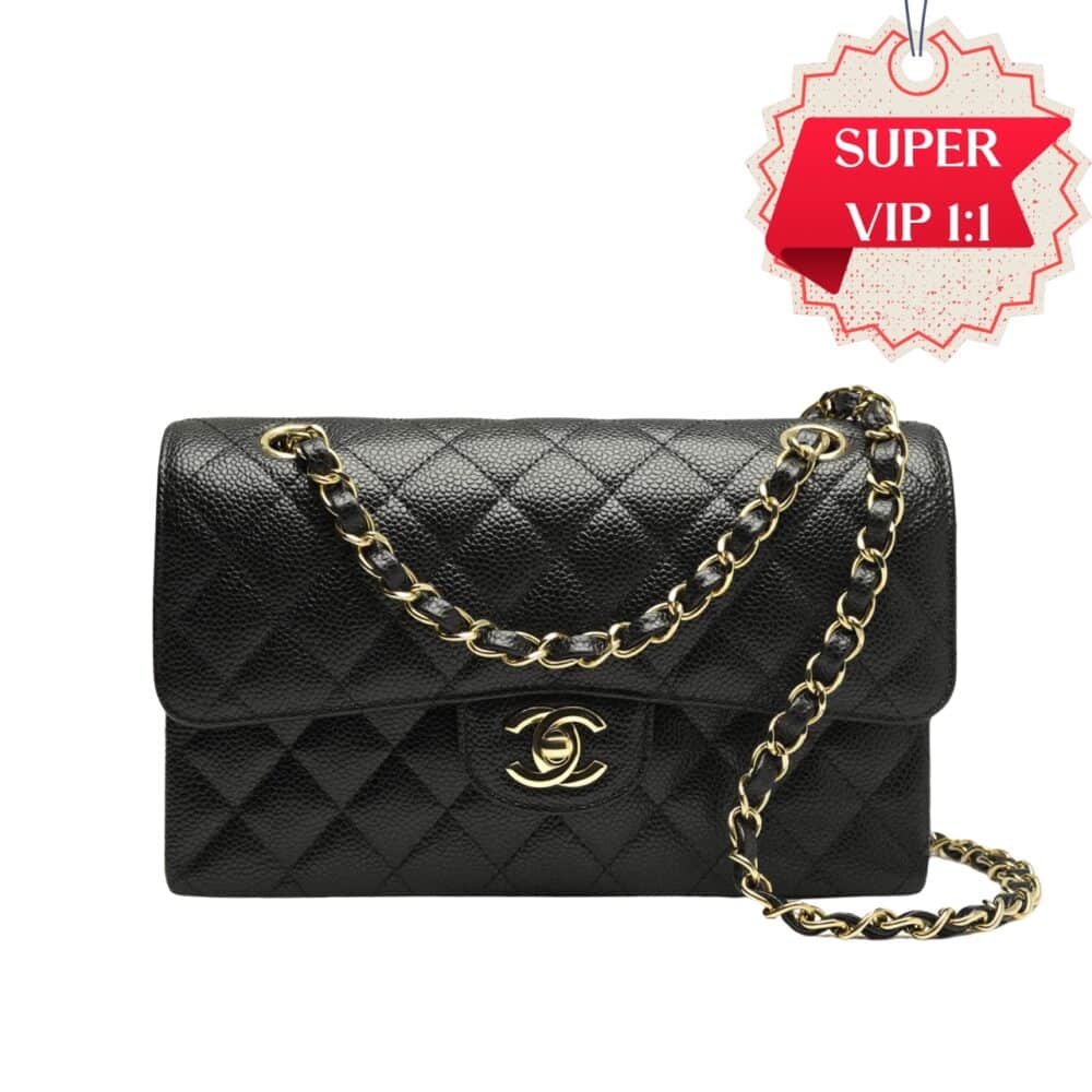 [SUPER VIP 1:1] CHANEL MEDIUM CLASSIC HANDBAG GRAINED AND GOLD TONE METAL BLACK 26CM A01113 Y01864 C3906