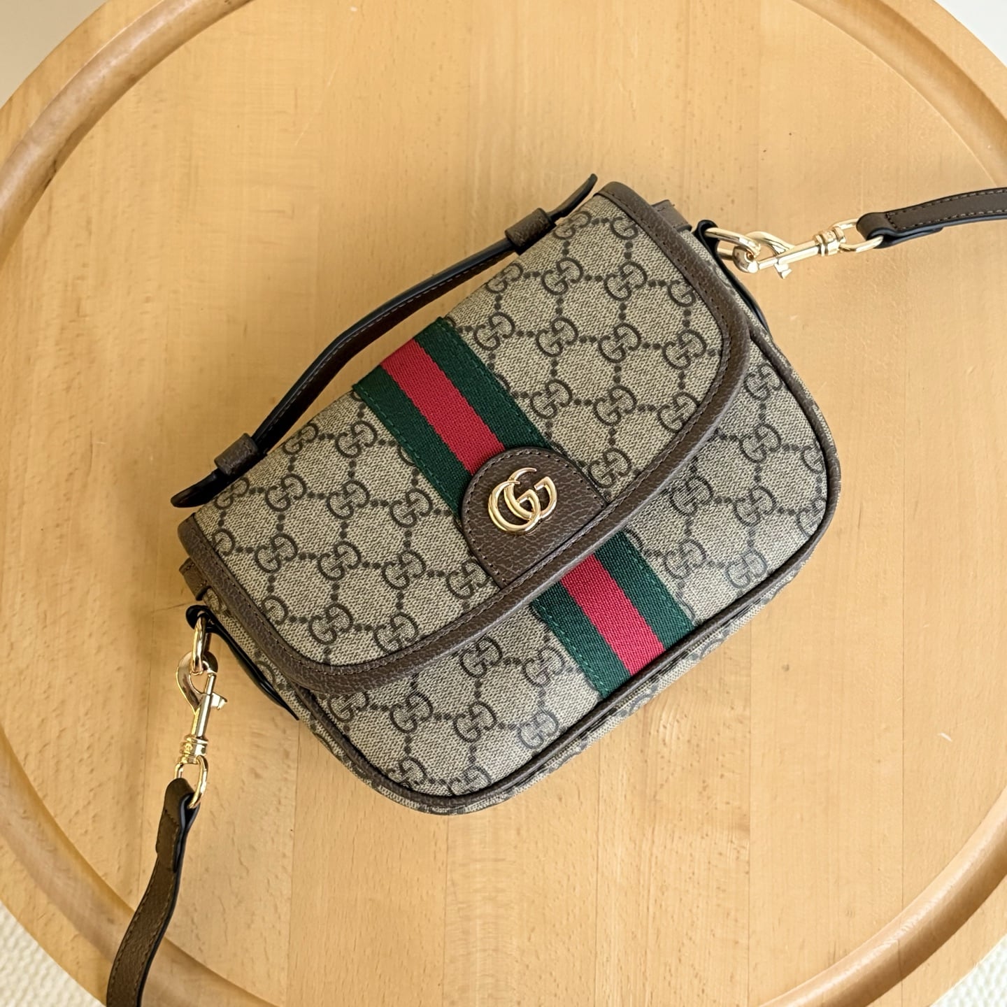 GUCCI OPHIDIA SMALL TOP HANDLE BAG BEIGE AND DARK BROWN 20CM 836843 FAE0J 9867 - Image 4