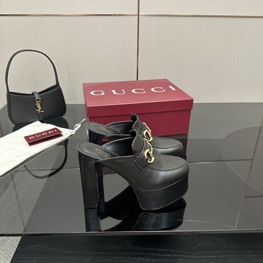 Alternative view of GUCCI WOMEN PLATFORM MULE WITH HORSEBIT BLACK LEATHER 835315 AADCW 1000
