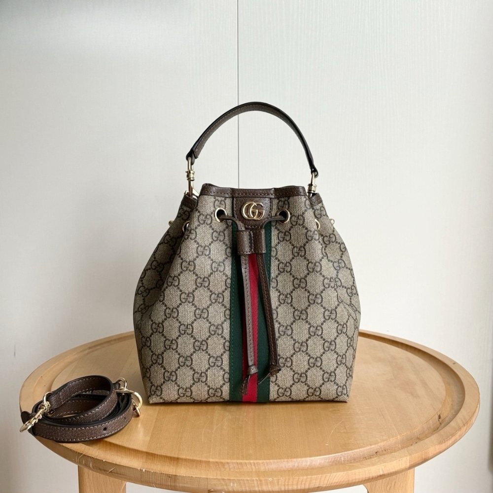Alternative view of GUCCI OPHIDIA SMALL BUCKET BAG BEIGE AND DARK BROWN 22CM 841313 FAE0K 9853