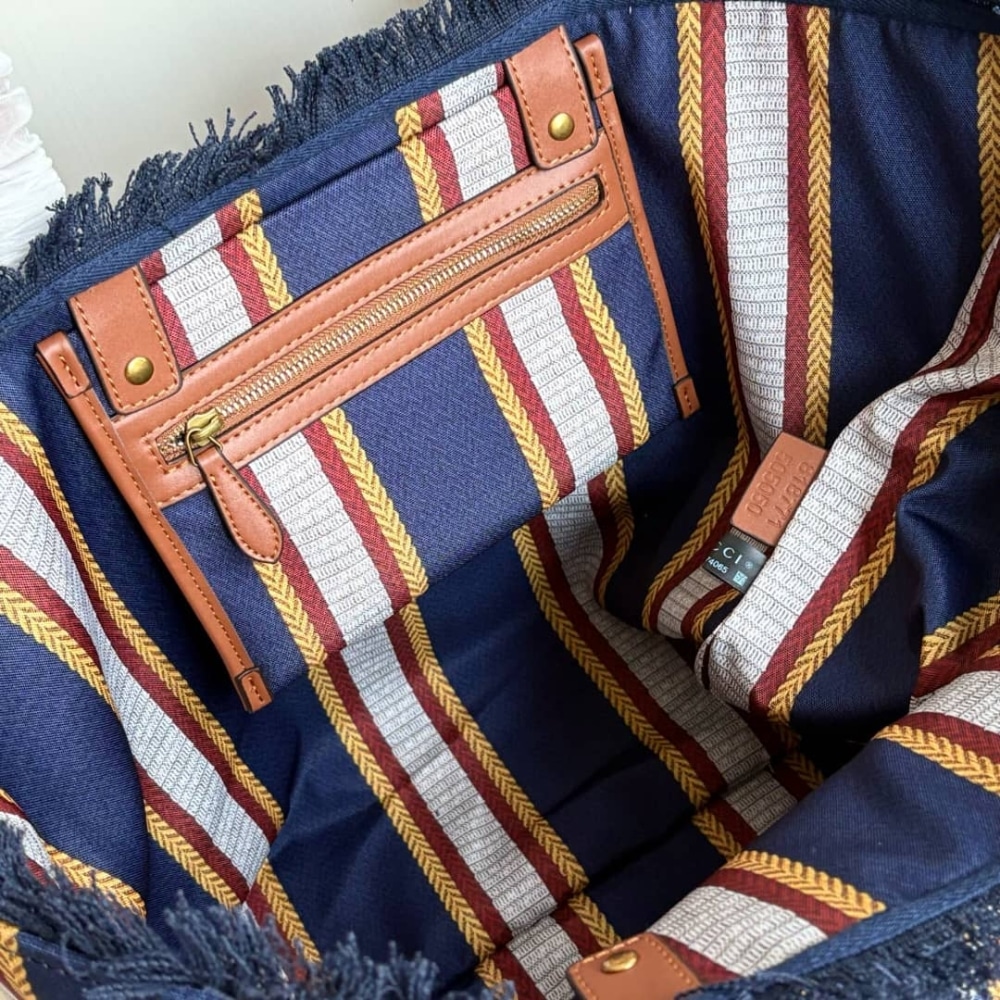 GUCCI EMBROIDERED LARGE CANVAS TOTE BAG IN DARK BLUE AND MULTICOLOR 37CM 818779 FAEF8 8796 - Image 8