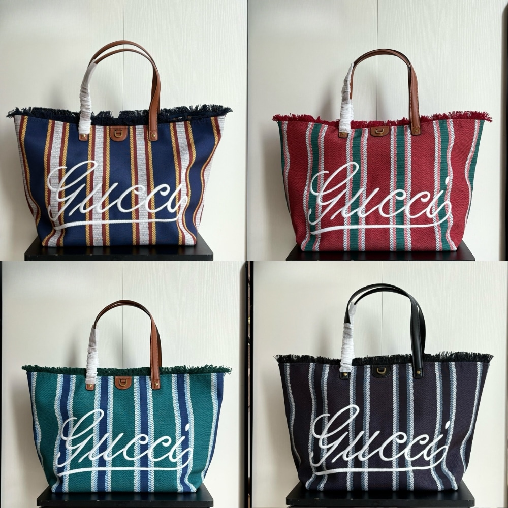 GUCCI EMBROIDERED LARGE CANVAS TOTE BAG IN DARK BLUE AND MULTICOLOR 37CM 818779 FAEF8 8796 - Image 9