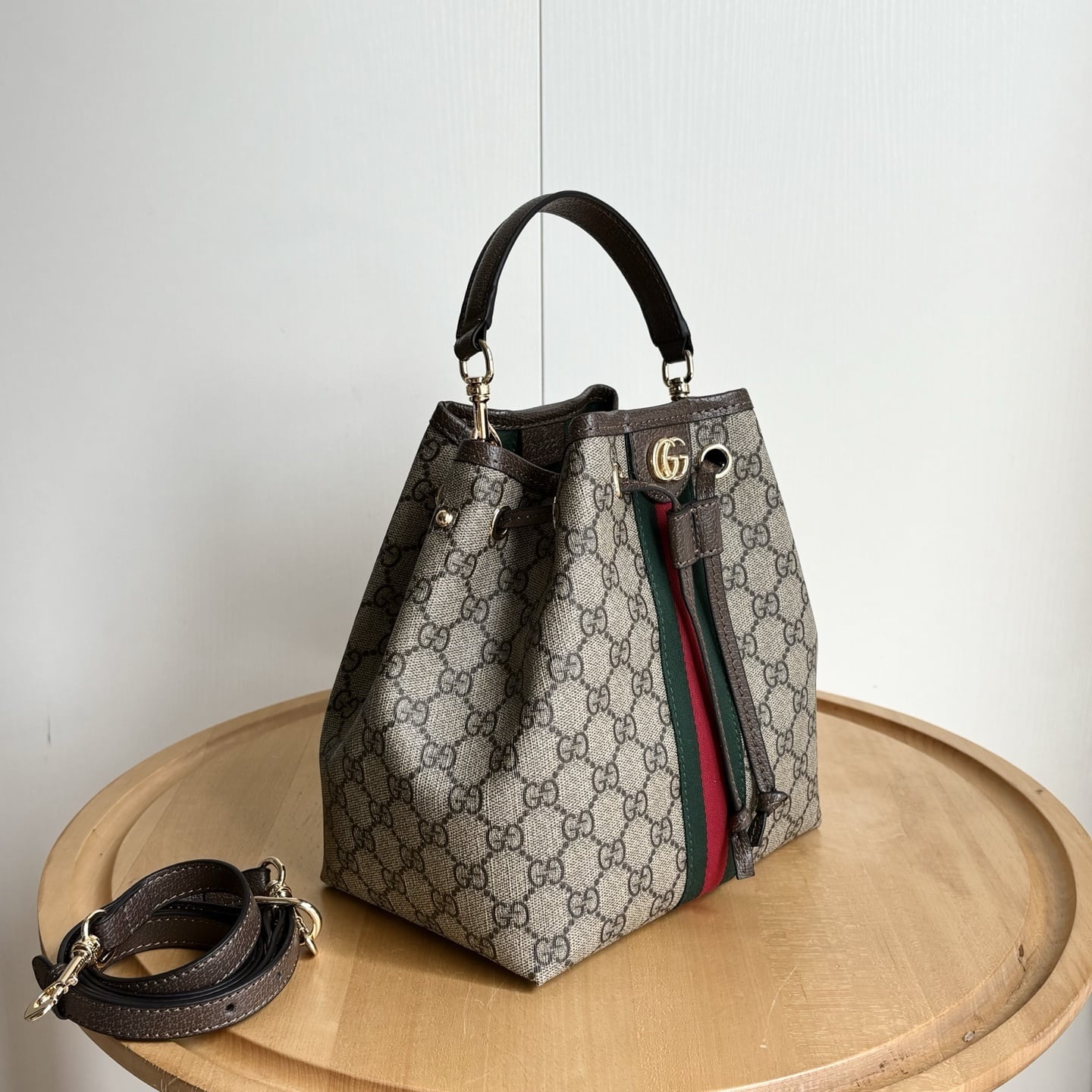 GUCCI OPHIDIA SMALL BUCKET BAG BEIGE AND DARK BROWN 22CM 841313 FAE0K 9853 - Image 3