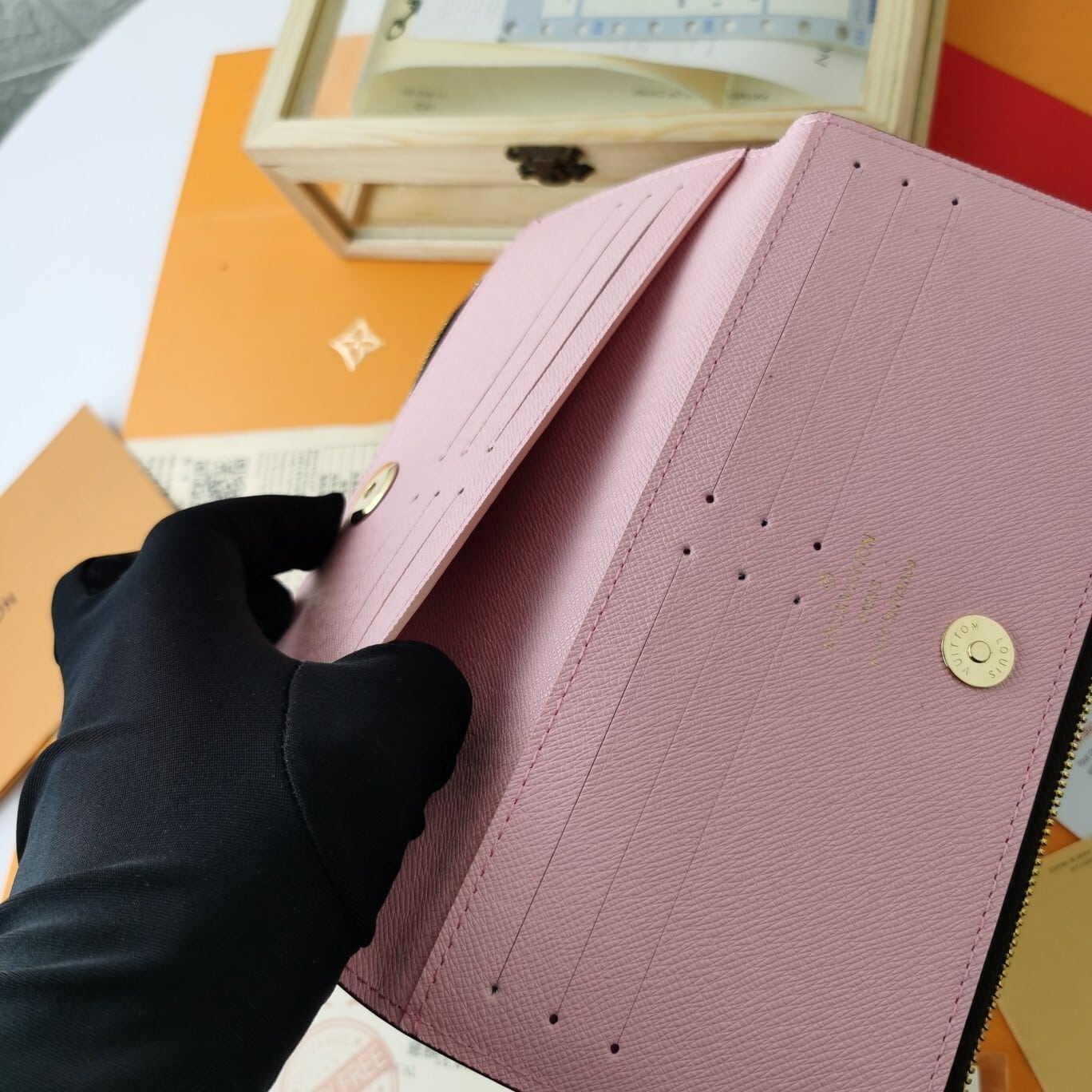 LOUIS VUITTON CLEMENCE WALLET BROWN CANVAS LIGHT PINK 21CM M61298 - Image 9