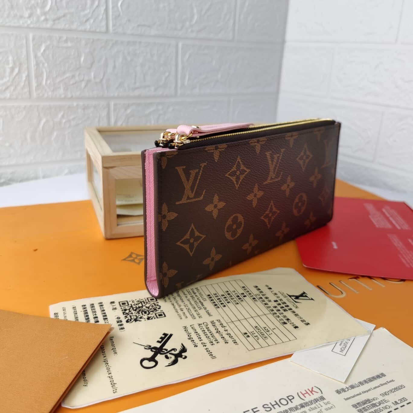 LOUIS VUITTON CLEMENCE WALLET BROWN CANVAS LIGHT PINK 21CM M61298 - Image 3