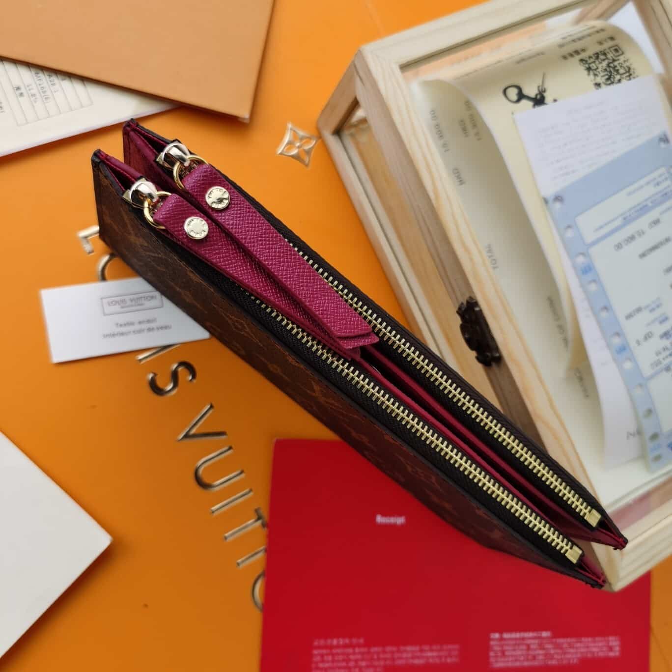 LOUIS VUITTON CLEMENCE WALLET BROWN CANVAS PINK 21CM M60742 - Image 4