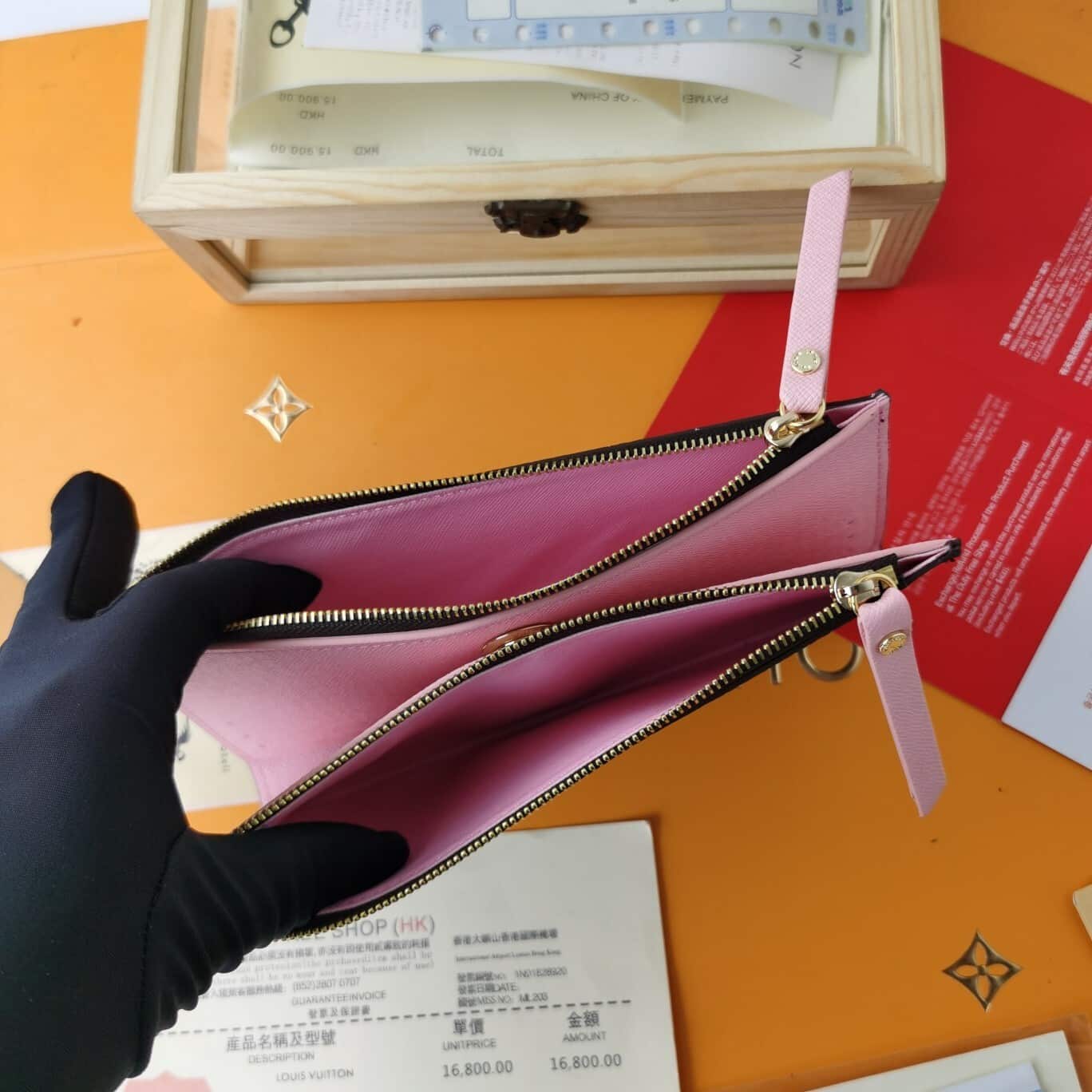 LOUIS VUITTON CLEMENCE WALLET BROWN CANVAS LIGHT PINK 21CM M61298 - Image 5