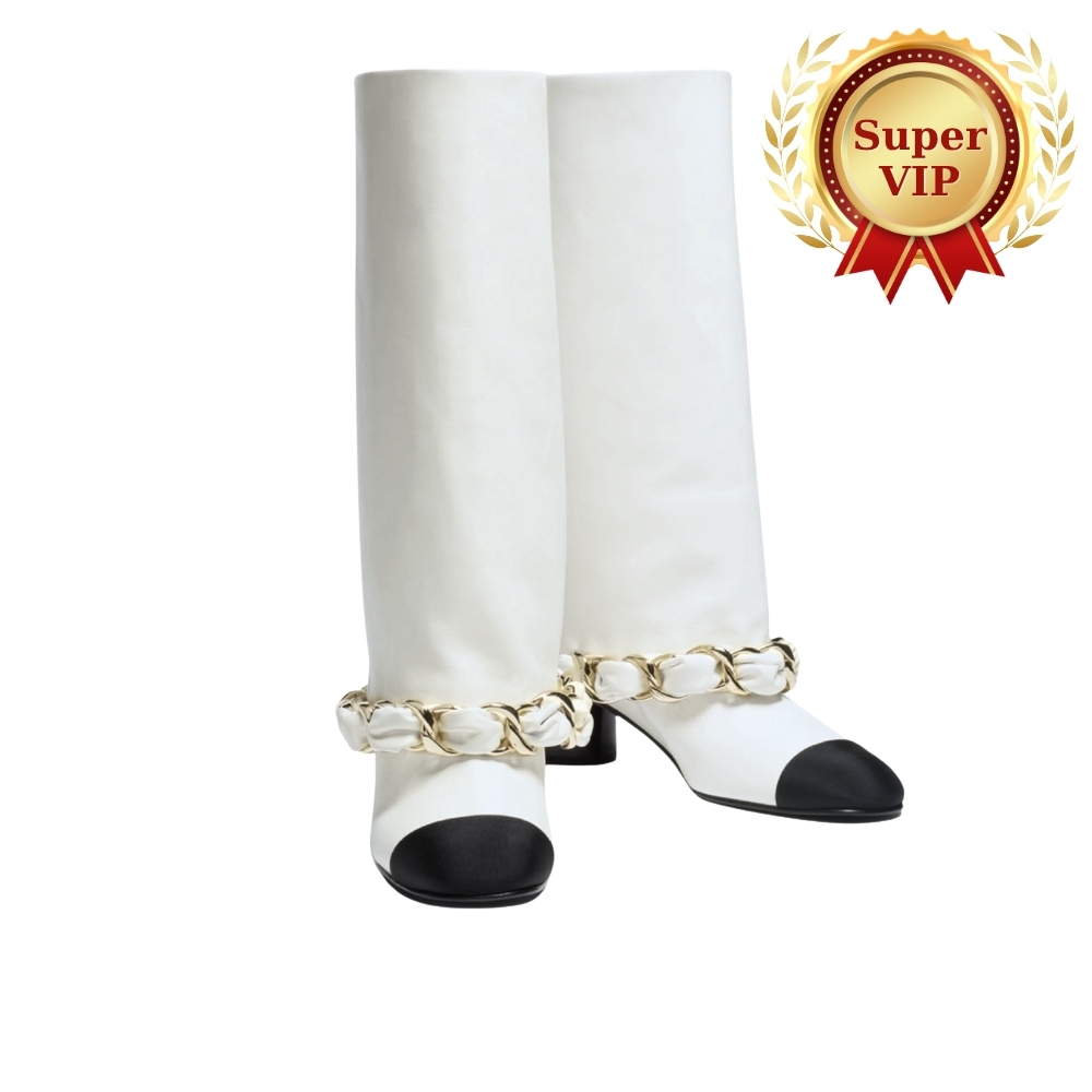 [SUPER VIP 1:1] CHANEL HIGH BOOTS LEATHER AND GROSGRAIN WHITE G46677 B21755 U3294