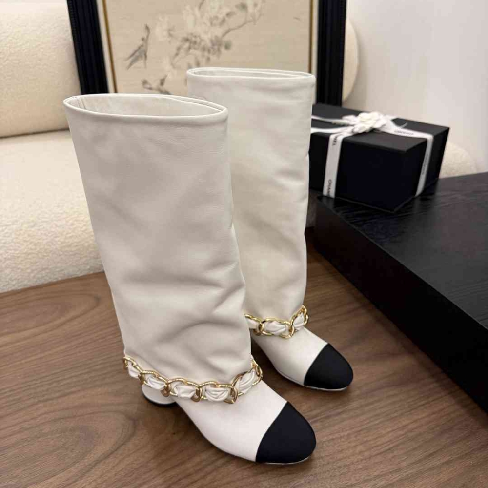Alternative view of [SUPER VIP 1:1] CHANEL HIGH BOOTS LEATHER AND GROSGRAIN WHITE G46677 B21755 U3294