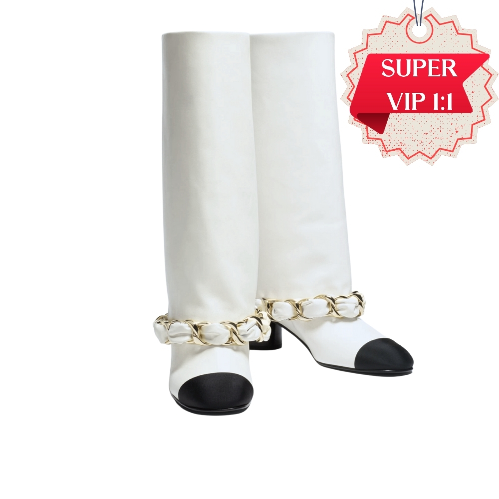 [SUPER VIP 1:1] CHANEL HIGH BOOTS LEATHER AND GROSGRAIN WHITE G46677 B21755 U3294