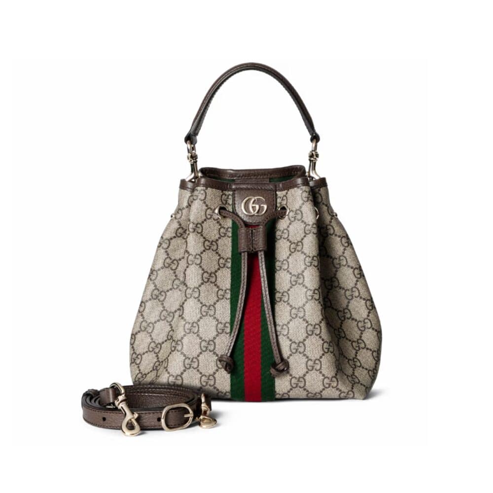 GUCCI OPHIDIA SMALL BUCKET BAG BEIGE AND DARK BROWN 22CM 841313 FAE0K 9853