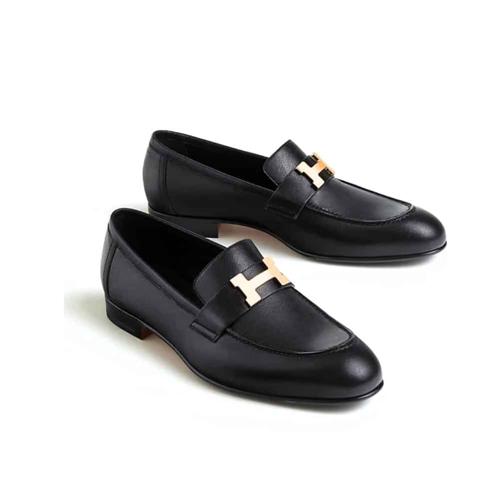 HERMES PARIS LOAFER BLACK WITH GOLD METAL H242900ZA03430