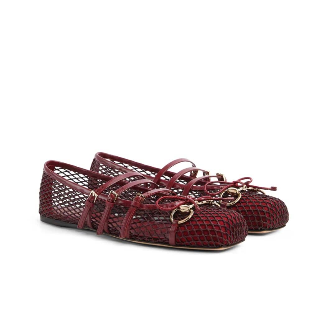 GUCCI WOMEN HORSEBIT BALLET FLAT ROSSO ANCORA RED MESH ‎835077 FAEQZ 6207