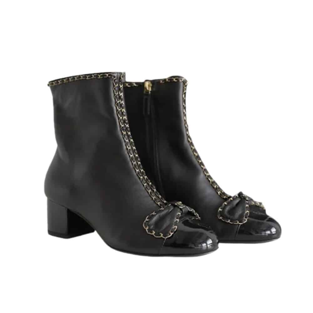 CHANEL RIBBON CHAIN BOOTS BLACK G45899 B17974 94305