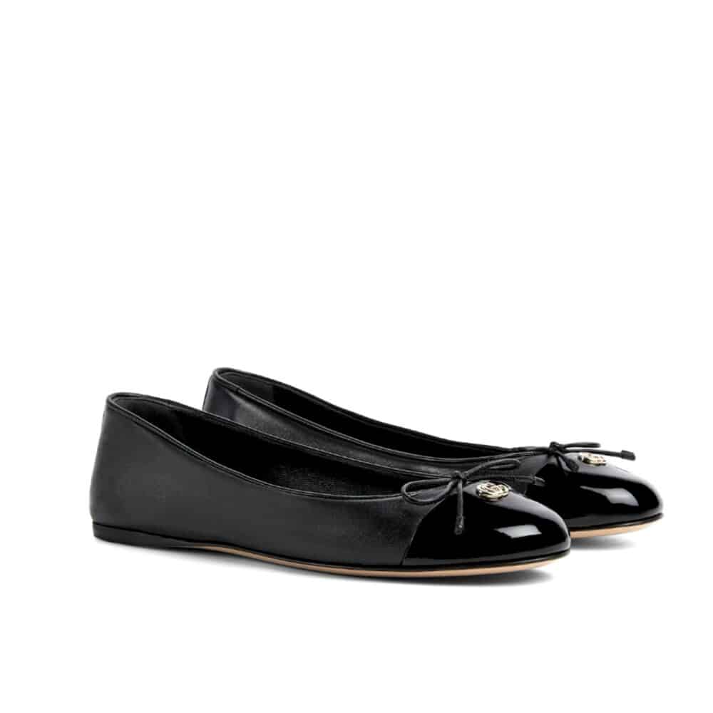 GUCCI WOMEN BALLET FLAT WITH DOUBLE G BLACK LEATHER ‎835805 BNC80 1000