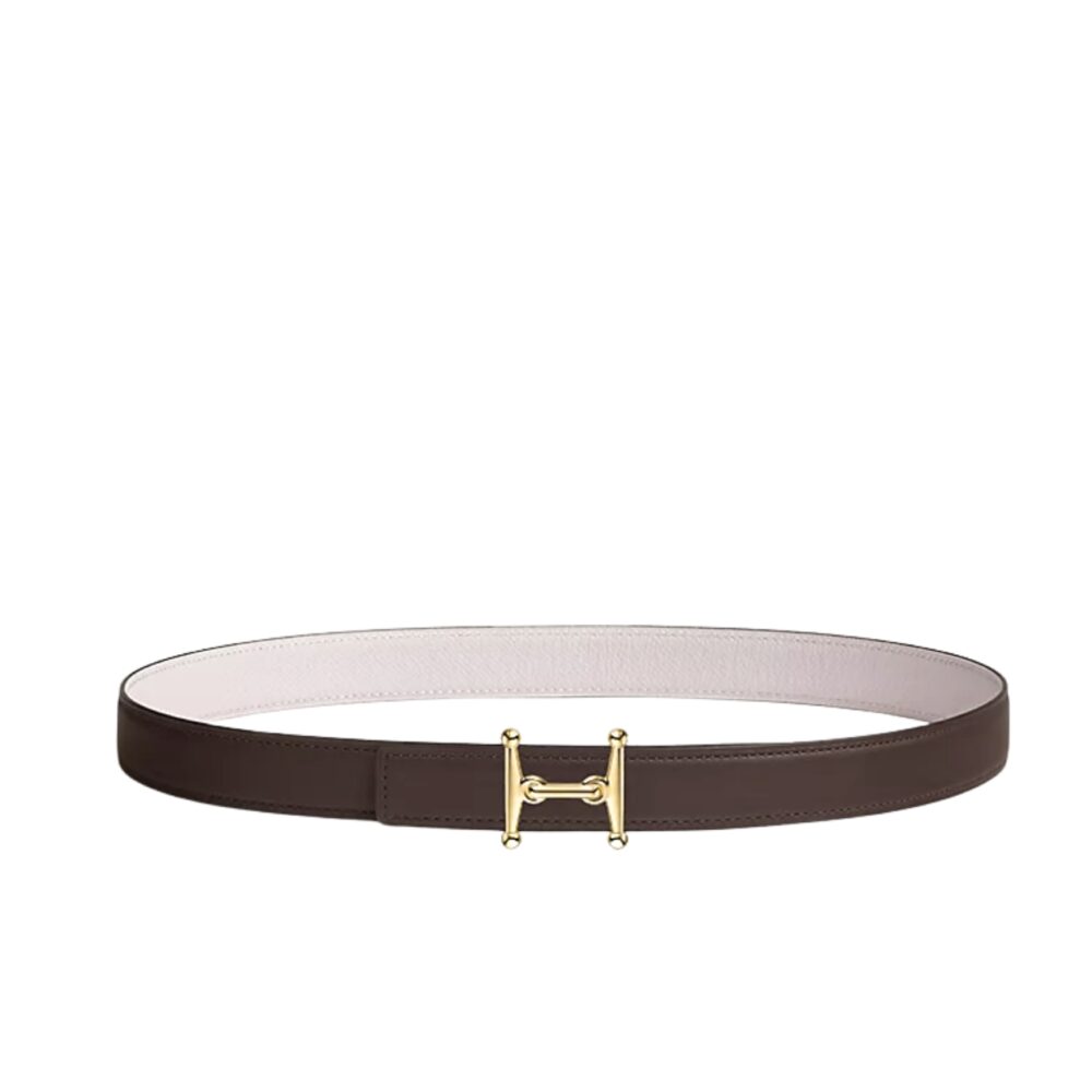 HERMES MORS H BELT BUCKLE AND REVERSIBLE LEATHER STRAP GOLD BLACK 24MM H077922CC06