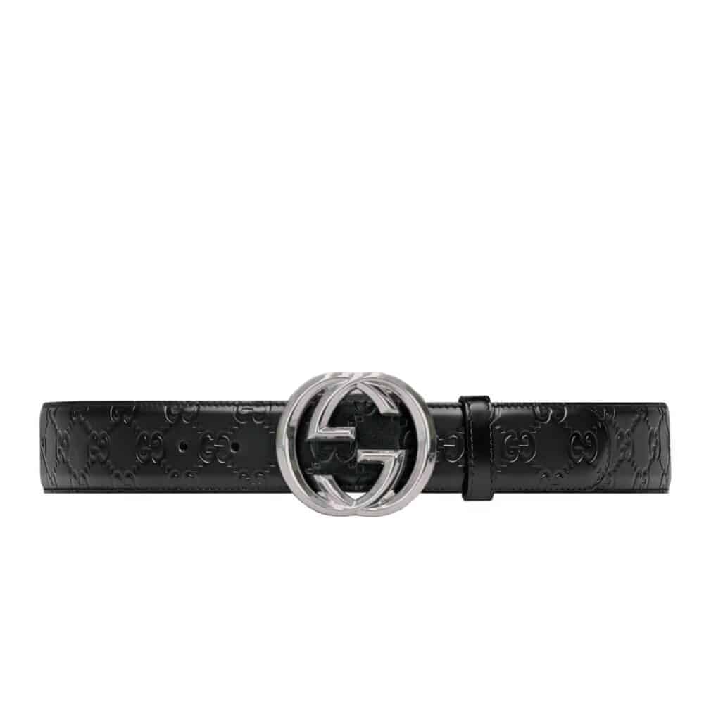 GUCCI SIGNATURE LEATHER BELT BLACK 411924 CWC1N 1000