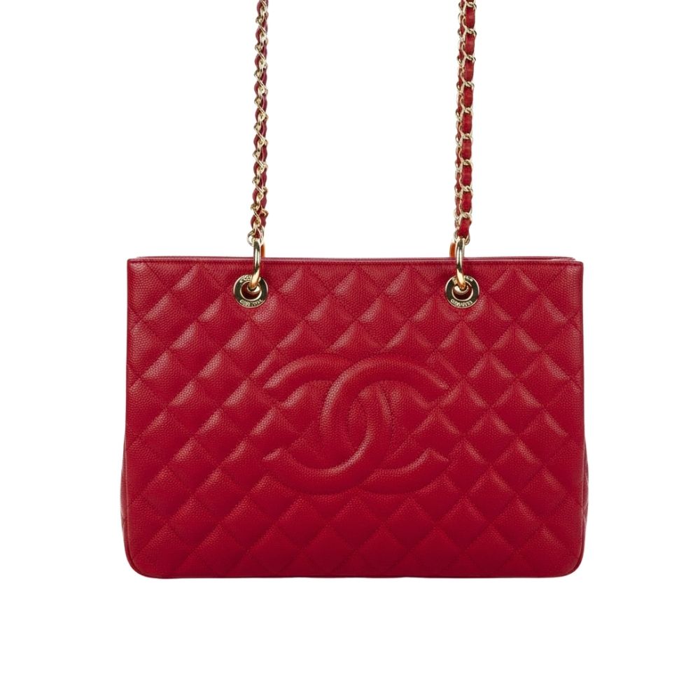 Chanel Grand Shopping Tote Red Gold 33Cm