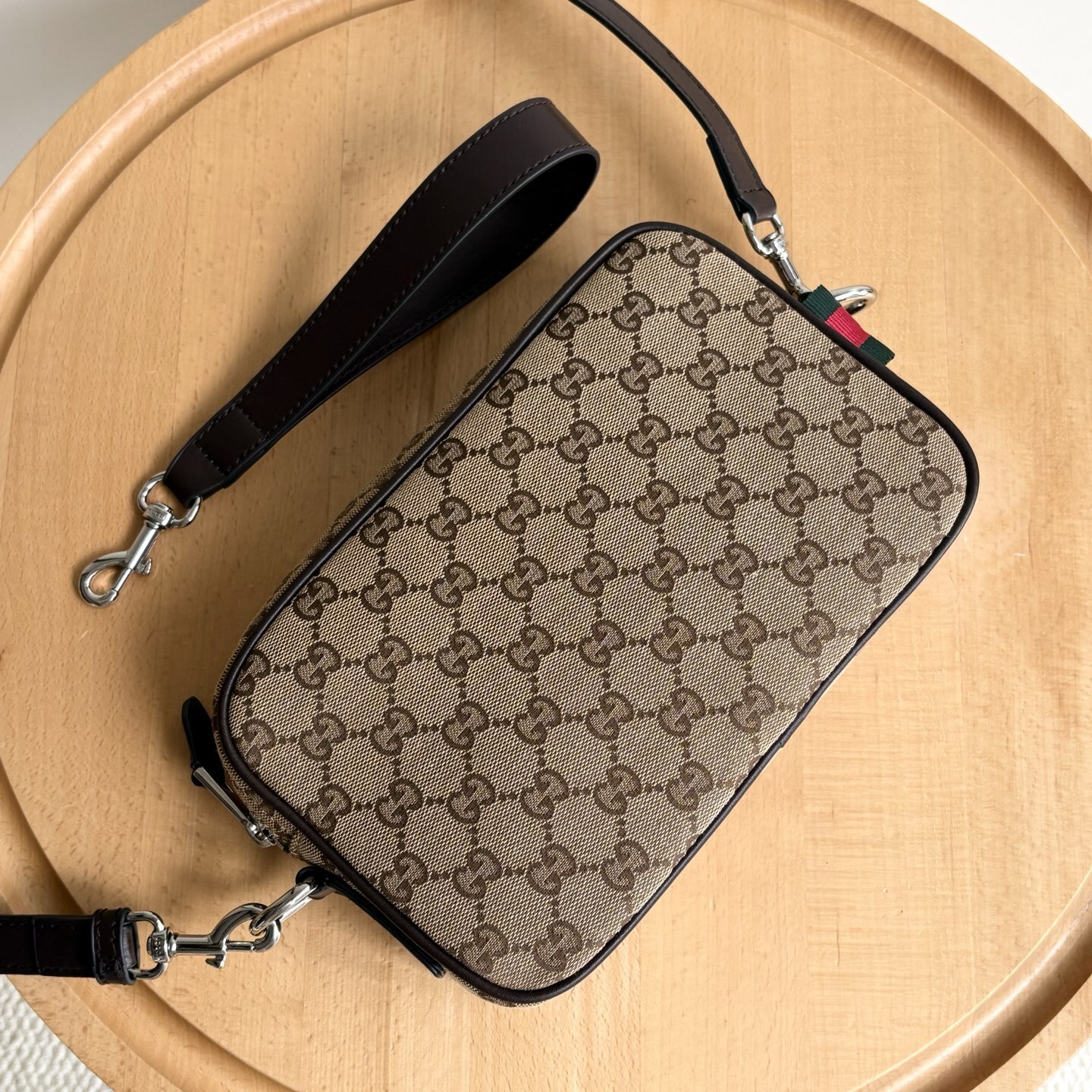 GUCCI GG CANVAS SMALL CROSSBODY BAG BEIGE AND DARK BROWN 23CM 834802 FAEPS 9752 - Image 9