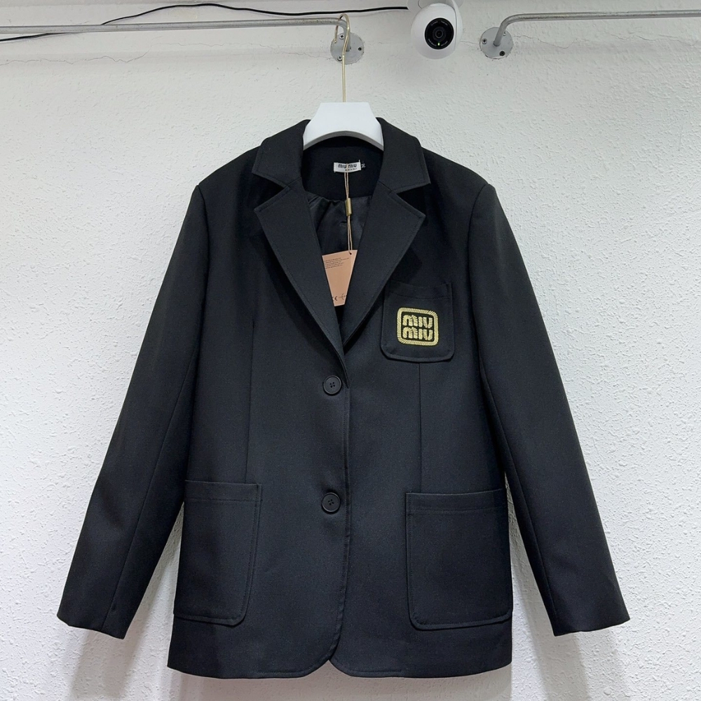 Alternative view of MIUMIU SINGLE BREASTED MOHAIR JACKET BLACK YELLOW GOLD MH1927 12I1 F0R84 S AM1