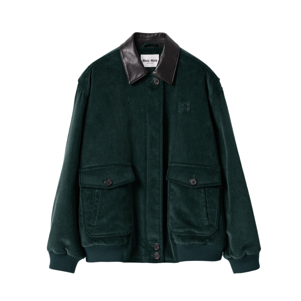 MIUMIU PADDED CORDUROY BLOUSON BILLIARD GREEN ML1326 1795 F0L76 S OOO