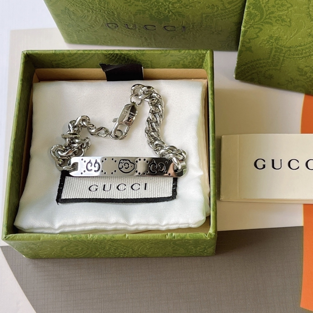 Alternative view of GUCCI GHOST ENGRAVED STERLING SILVER ID BRACELET YBA455321001