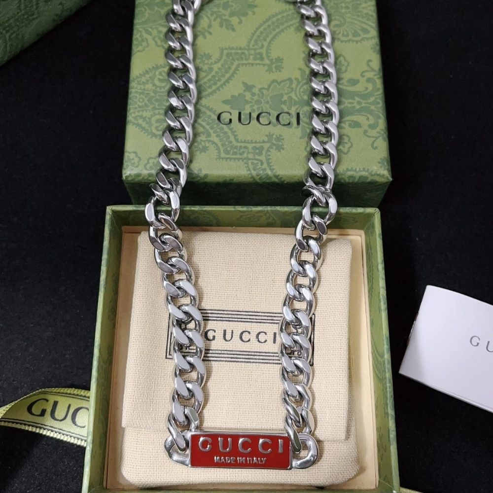 Alternative view of GUCCI TRADEMARK ENAMEL CHAIN NECKLACE IN 925 STERLING SILVER 814978 J8410 8166