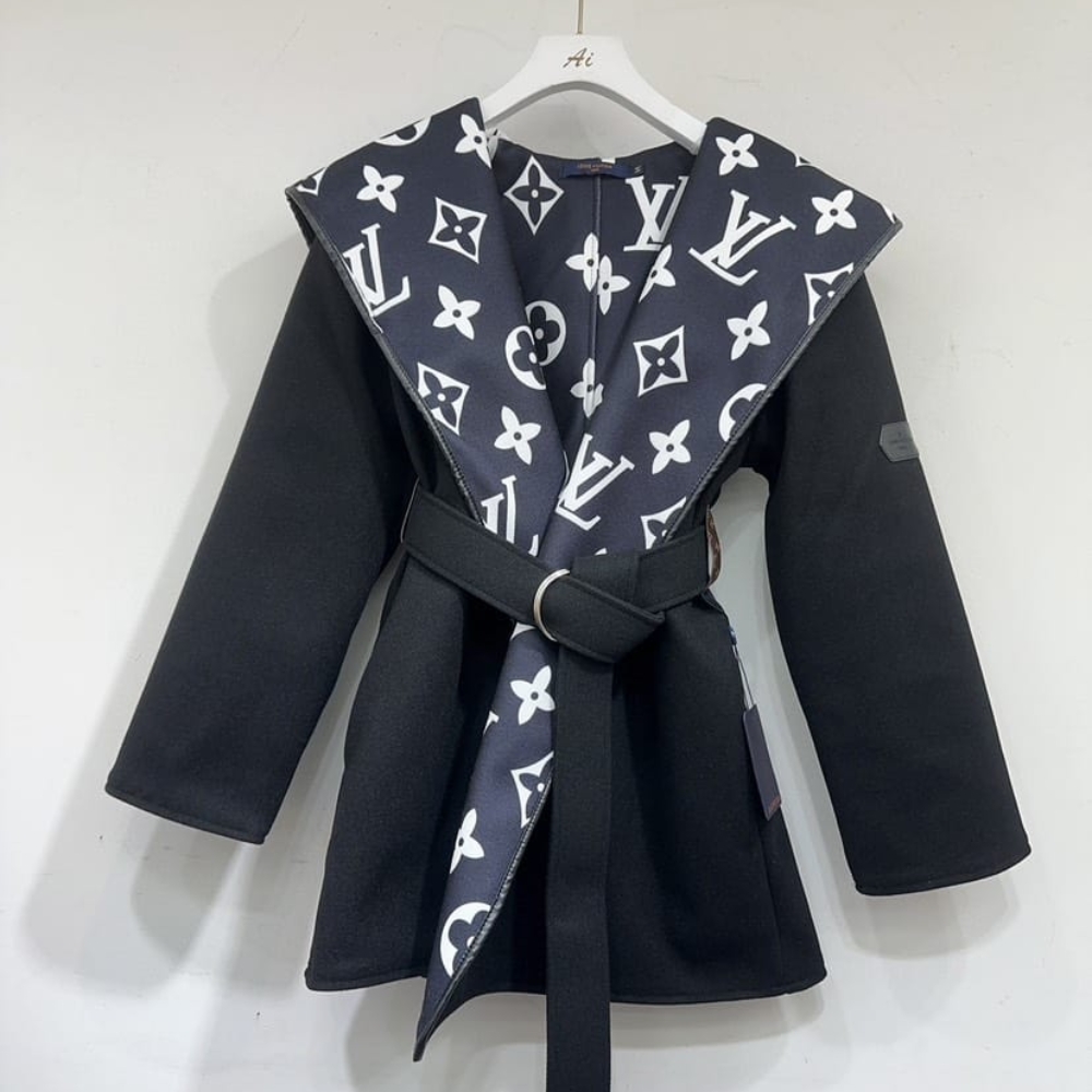 Louis Vuitton Signature Short Hooded Wrap Coat Black - Image 4