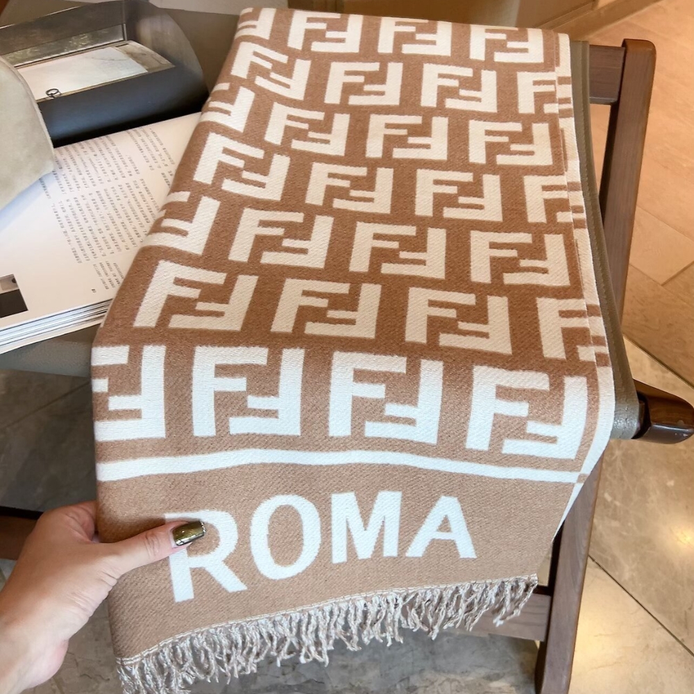 Alternative view of FENDI LOGO DETAIL FRINGED SCARF BROWN 180CM FXT113 AQCW F0QB8