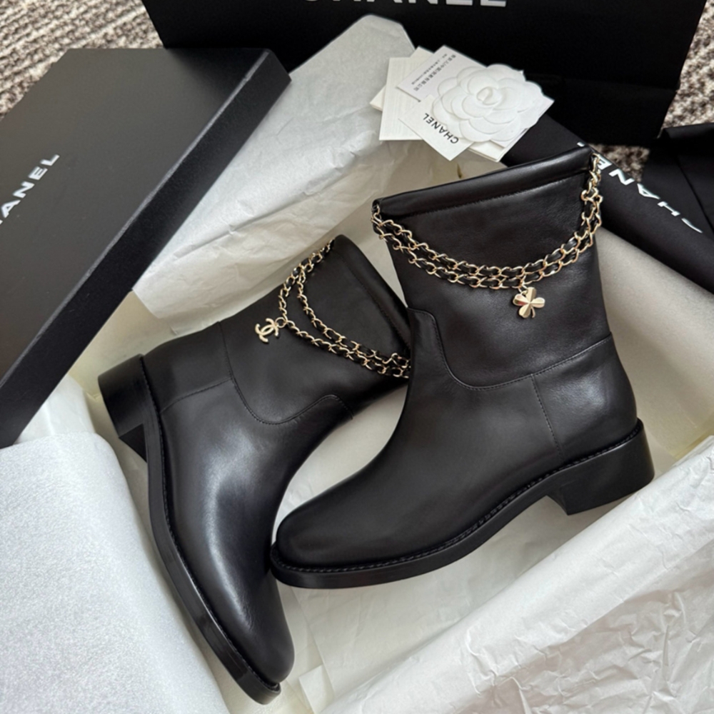 Alternative view of CHANEL ANKLE BOOTS BLACK LEATHER