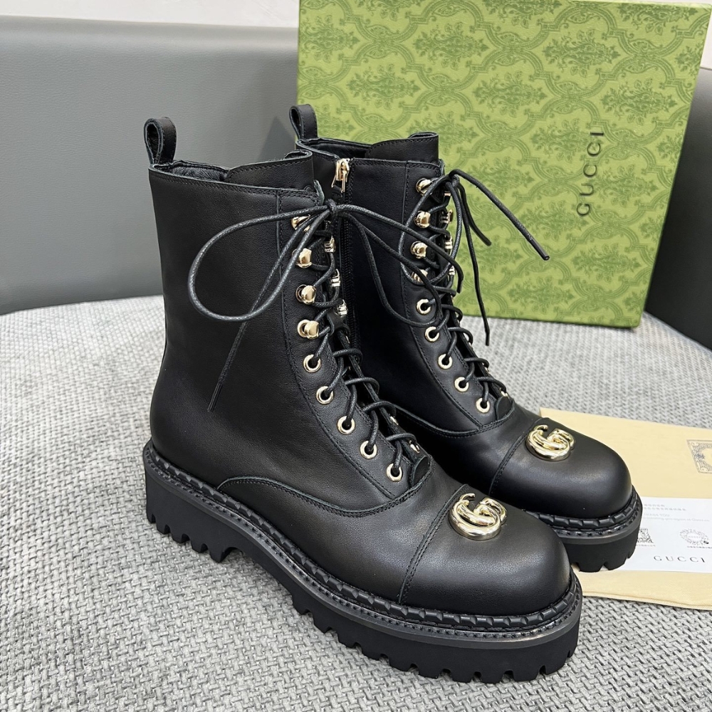 Alternative view of GUCCI WOMEN LACE UP ANKLE BOOT WITH GG BLACK 836050 AADGL 1000