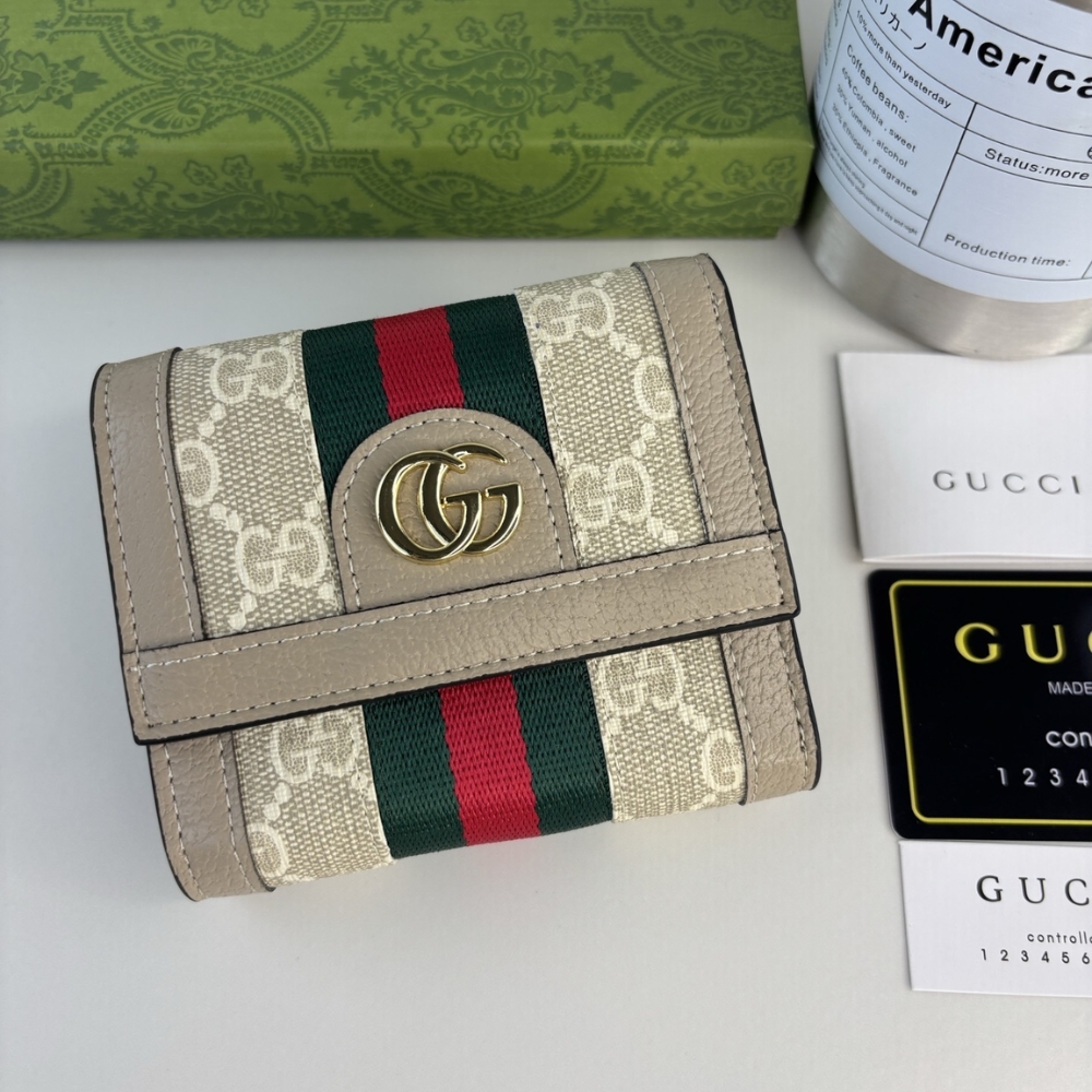 Alternative view of GUCCI OPHIDIA CARD CASE WALLET BEIGE AND WHITE SUPREME 12CM ‎598662 UULAG 9682