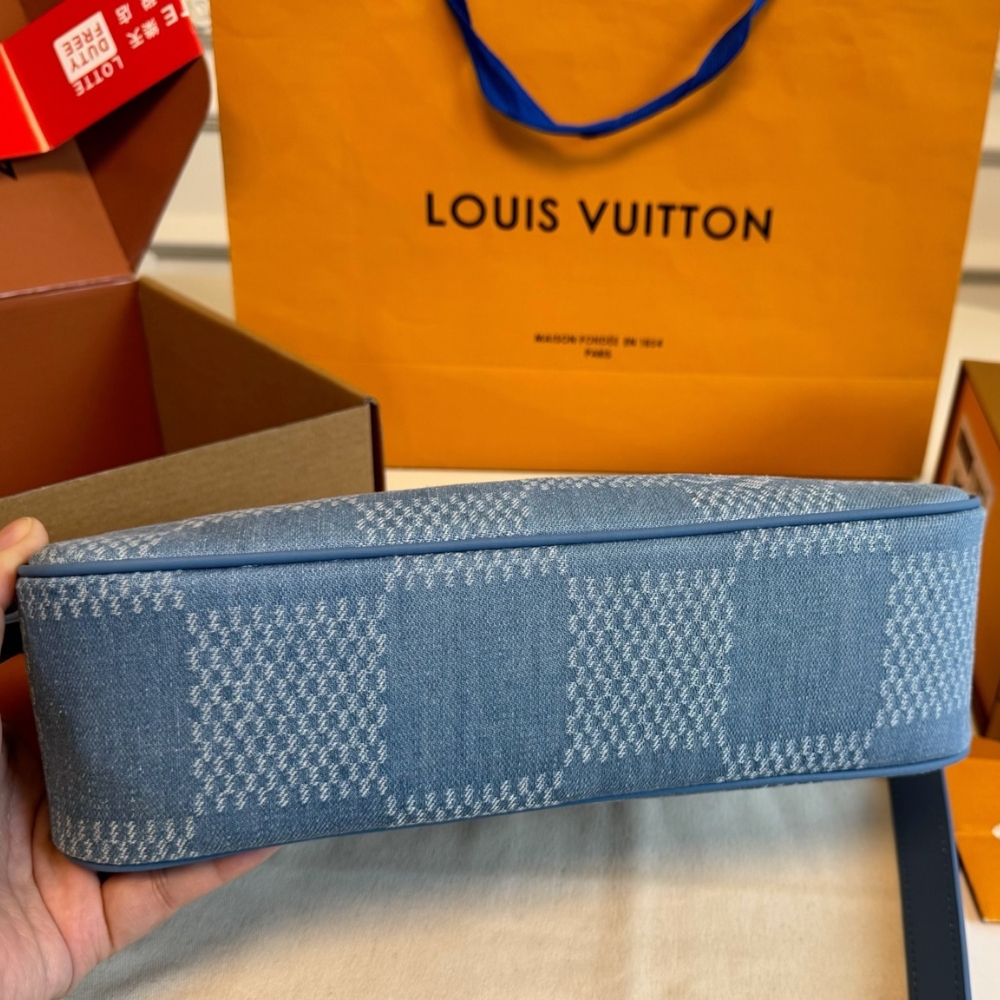 LOUIS VUITTON POCHETTE ACCESSORIES XL DAMIER DENIM BLUE 28CM N00204 - Image 9