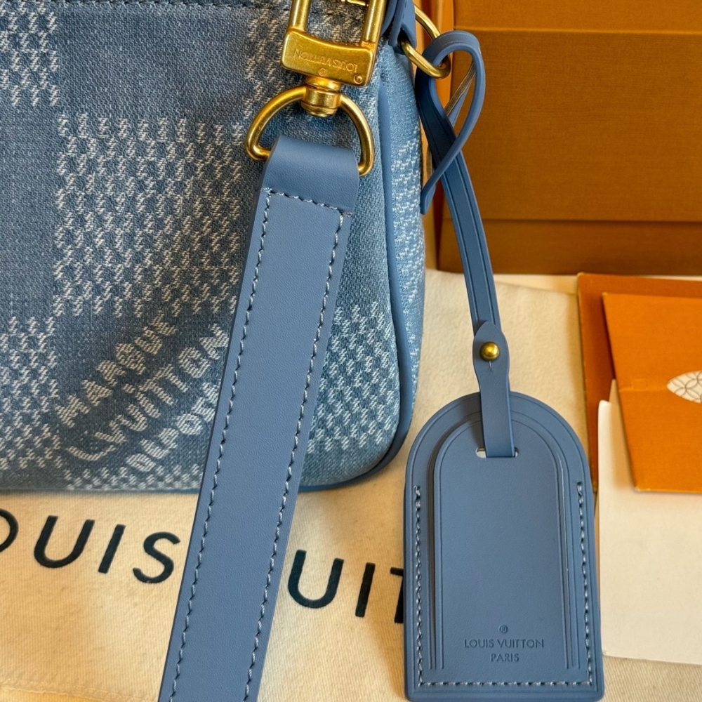 LOUIS VUITTON POCHETTE ACCESSORIES XL DAMIER DENIM BLUE 28CM N00204 - Image 5