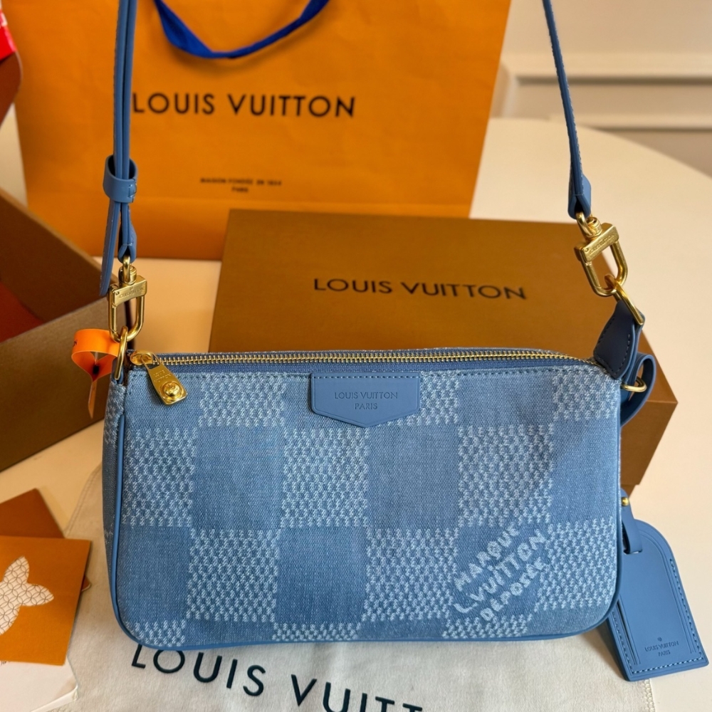 LOUIS VUITTON POCHETTE ACCESSORIES XL DAMIER DENIM BLUE 28CM N00204 - Image 3