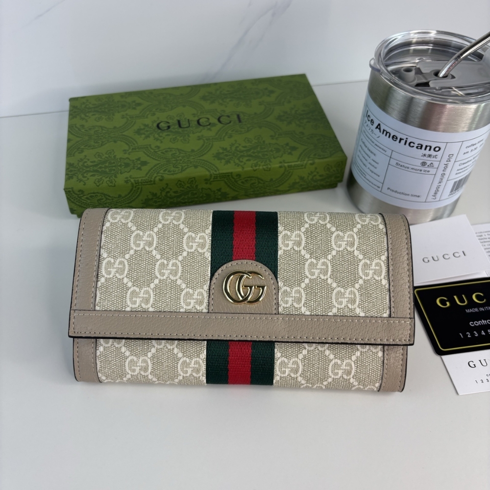 Alternative view of GUCCI OPHIDIA CONTINENTAL WALLET BEIGE AND WHITE GG SUPREME 19CM 523153 UULAG 9682