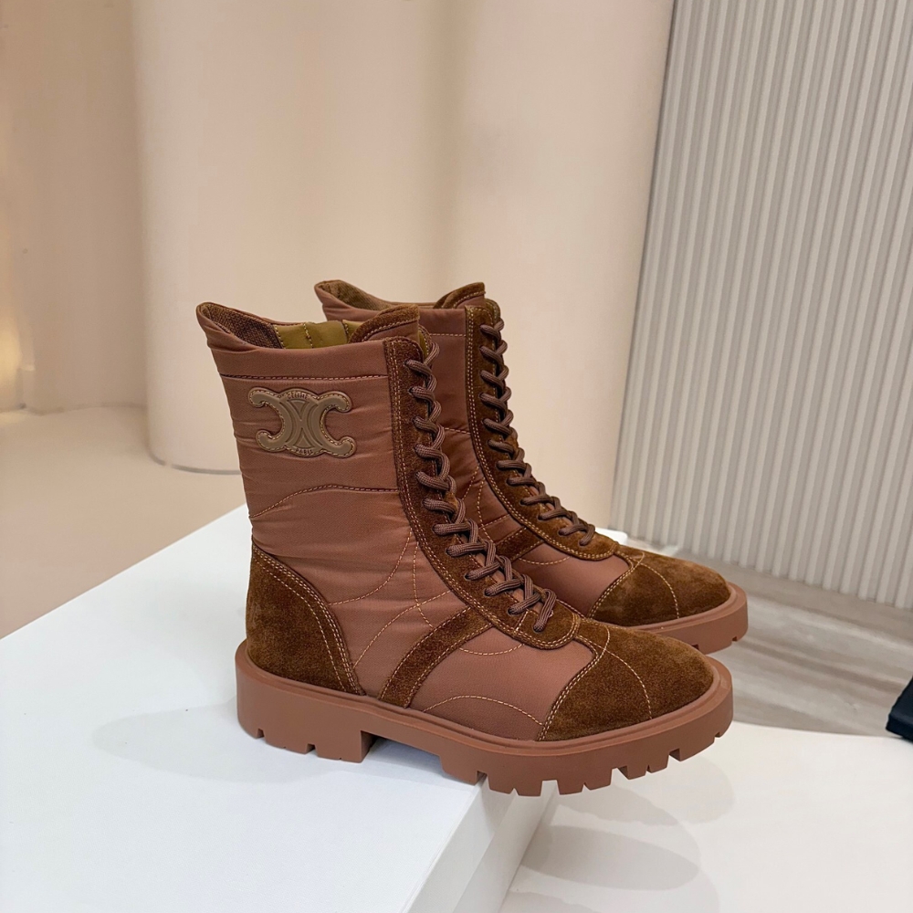 Alternative view of CELINE MARGARET BOOT IN NYLON AND SUEDE BROWN 365115243C 04DB