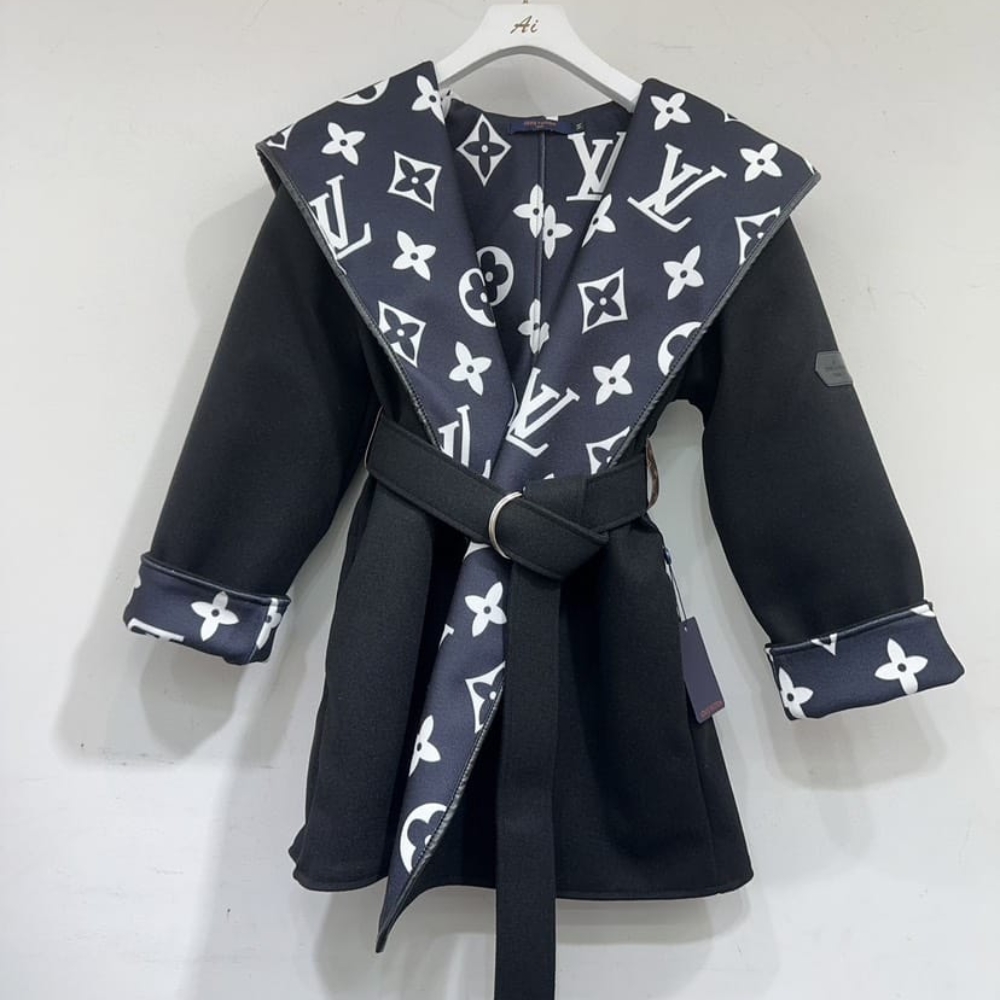 Alternative view of Louis Vuitton Signature Short Hooded Wrap Coat Black