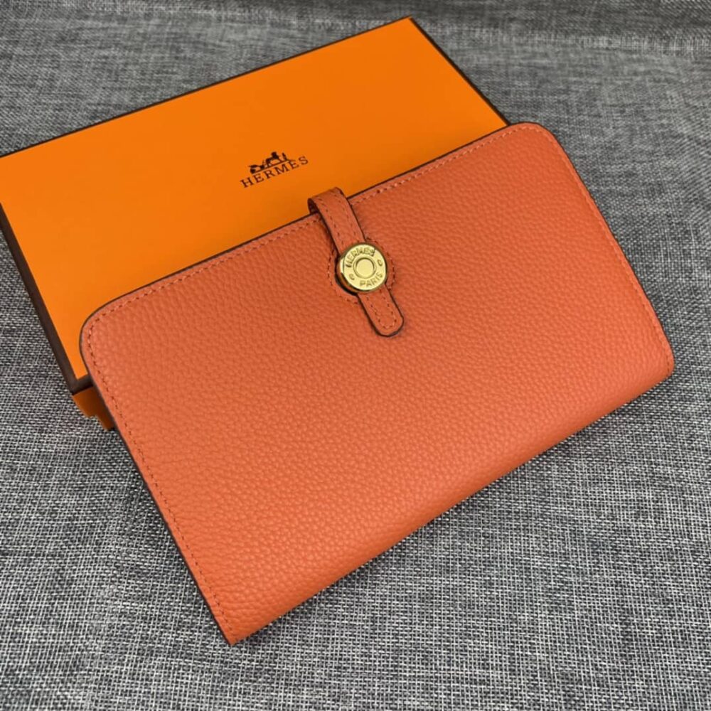 Alternative view of HERMES DOGON DUO LONG WALLET ORANGE GOLD HARDWARE 20CM