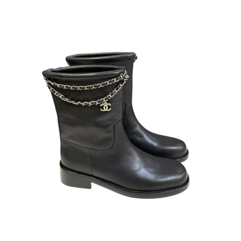 CHANEL ANKLE BOOTS BLACK LEATHER