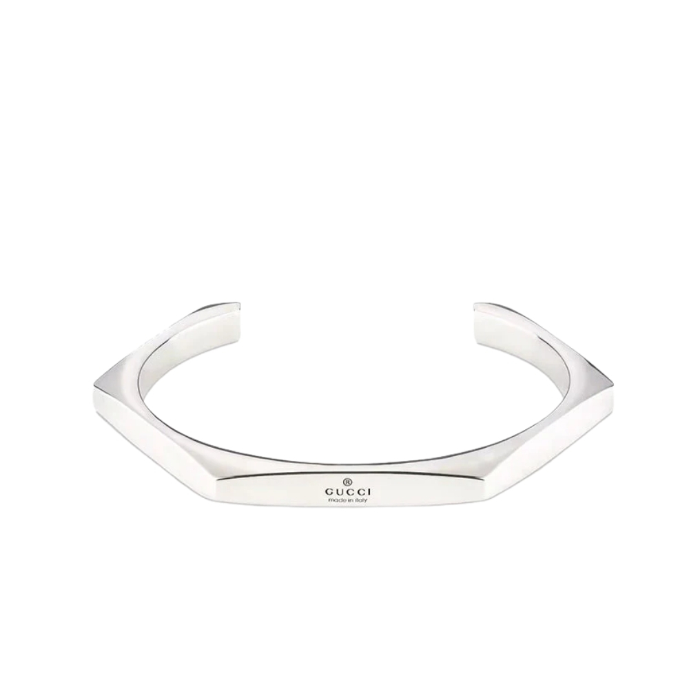 GUCCI TRADEMARK STERLING SILVER GEOMETRIC CUFF BRACELET